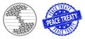 Scratched Peace Treaty Round Seal Stamp and Fractal Hands Circle Icon Composition