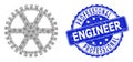 Scratched Professional Engineer Round Seal Stamp and Fractal Clock Gearwheel Icon Collage