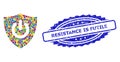 Scratched Resistance Is Futile Stamp and Multicolored Collage Shield Turn Off Royalty Free Stock Photo