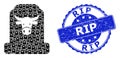 Scratched RIP Round Stamp and Recursive Cow Cemetery Icon Mosaic Royalty Free Stock Photo