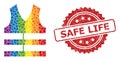 Scratched Safe Life Stamp and Bright Colored Safety Vest Collage