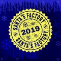 Scratched SANTA`S FACTORY Stamp Seal on Winter Background