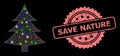 Scratched Save Nature Stamp Seal and Network Fir-Tree with Lightspots