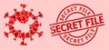 Textured Secret File Stamp Seal and Red Love Heart Chinese Flu Virus Mosaic