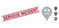 Scratched Serious Incident Line Seal with Mosaic Angry Smiley Map Marker Icon