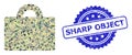 Scratched Sharp Object Stamp Seal and Military Camouflage Collage of Baggage