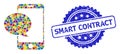Scratched Smart Contract Stamp Seal and Colored Collage Smartphone Message