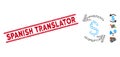 Scratched Spanish Translator Line Seal and Collage Refresh Balance Icon