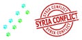 Scratched Syria Conflict Stamp Print and Triangle Filled Rainbow Tiger Paw Trace Icon with Gradient