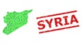 Scratched Syria Watermark and Green Men and Dollar Mosaic Map of Syria