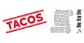 Scratched Tacos Line Stamp and Mosaic Script Roll Icon