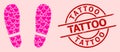 Scratched Tattoo Stamp Seal and Pink Lovely Human Footprints Collage