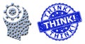 Scratched Think! Round Watermark and Fractal Human Intellect Gear Icon Composition