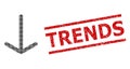 Scratched Trends Seal Stamp and Halftone Dotted Arrow Down