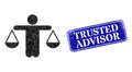 Scratched Trusted Advisor Badge with Judge Compare Polygonal Icon