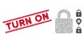 Scratched Turn On Line Stamp with Collage Lock Icon