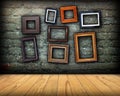 Scratched wall full of wood frames Royalty Free Stock Photo