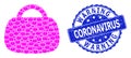 Scratched Warning Coronavirus Round Seal Stamp and Fractal Handbag Icon Composition