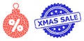 Scratched Xmas Sale Stamp and Fractal Christmas Discount Ball Icon Collage Royalty Free Stock Photo