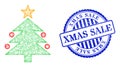 Scratched Xmas Sale Stamp Seal and Net Christmas Tree Mesh Royalty Free Stock Photo