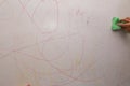 Scratches of pens on white wall