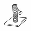 A scratching post with a cot for cats. Vector doodle illustration of a pet house Royalty Free Stock Photo