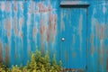 Scratchy blue wall and door