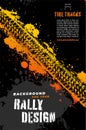 Scratchy grungy black background with tire track and copy space for your rally design - poster template