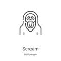 scream icon vector from halloween collection. Thin line scream outline icon vector illustration. Linear symbol for use on web and