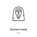 Scream mask outline vector icon. Thin line black scream mask icon, flat vector simple element illustration from editable logo Royalty Free Stock Photo