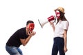 Scream on megaphone Croatian on Turkey football fan Royalty Free Stock Photo