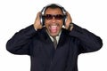 A screaming African-American man with headphones Royalty Free Stock Photo