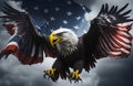 screaming bald eagle flying toward the viewer with wings spread and talons out. wings are treated with american flag Royalty Free Stock Photo