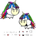 Screaming big head unicorn cartoon