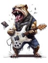 Screaming Bulldog Playing Electric Guitar Metal Music. Generative ai