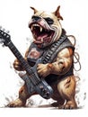 Screaming Bulldog Playing Electric Guitar Metal Music. Generative ai