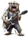 Screaming Bulldog Playing Electric Guitar Metal Music. Generative ai