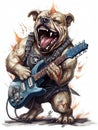 Screaming Bulldog Playing Electric Guitar Metal Music. Generative ai