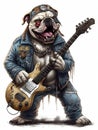 Screaming Bulldog Playing Electric Guitar Metal Music. Generative ai