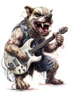 Screaming Bulldog Playing Electric Guitar Metal Music. Generative ai