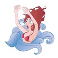 Screaming drowning in water woman. Aquaphobia. Vector illustration, isolated on white. Royalty Free Stock Photo