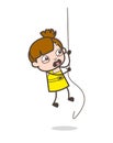 Screaming Kid Climbing Rope - Cute Cartoon Girl Vector Royalty Free Stock Photo