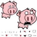 Screaming little big head pig cartoon expression set