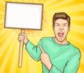 Screaming man with banner on stick vector