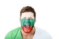 Screaming man with Bulgaria flag on face. Royalty Free Stock Photo