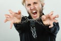 Screaming man with chained hands, no freedom Royalty Free Stock Photo