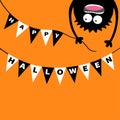 Screaming monster head silhouette. Bunting flags pack Happy Halloween letters. Flag garland. Hanging upside down. Black Funny Cute Royalty Free Stock Photo