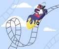 Screaming office man in hat riding on roller coaster flat style Royalty Free Stock Photo