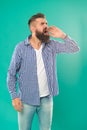 Screaming out. Shout on them. Man shouting. Art of negotiations. Man try to persuade. Hipster charismatic speaker try to Royalty Free Stock Photo