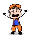 Screaming - Retro Cartoon Carpenter Worker Vector Illustration Royalty Free Stock Photo